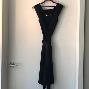 DVF black sleeveless wool wrap dress